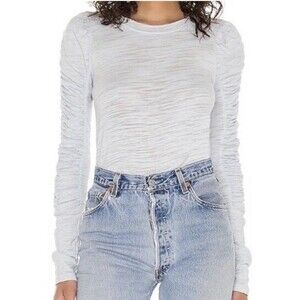Free People We The Free Natasha Ruched-Long Sleeve Crewneck T-Shirt M Denim